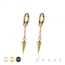 PAIR OF 316L STAINLESS STEEL HUGGIE/HOOP EARRINGS WITH  RIVE CONE SPIKE DANGLE